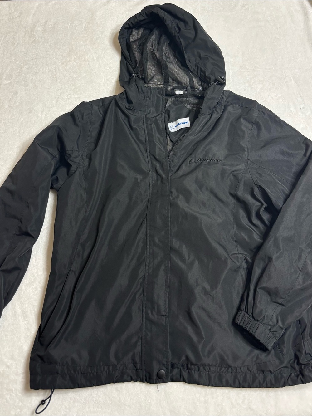Boeing Men's Lightweight Hooded Windbreaker Jacket Black